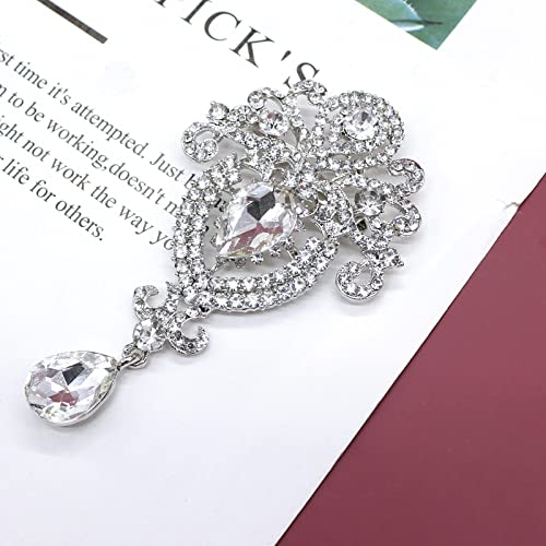 Image of Crystal Pearl Flower Brooches Pins Fashion Beautiful Created Rhinestone Floral Brooch Good Idea for Party Dance Wedding Banquet for Elegant Women Girl