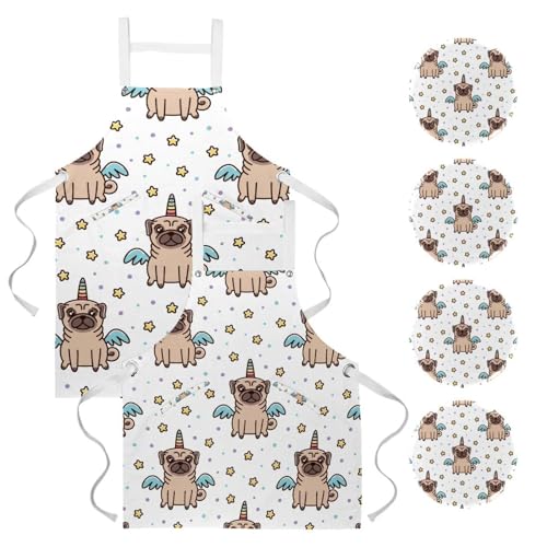 Tablier de cuisine chien licorne multicolore avec broches décoratives