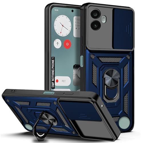 Image of AESTMO Tough Armor Nothing CMF Phone 1 Bumper Back Case Cover | Ring Holder & Sliding Camera Shield Cover | 360 Degree Protection Back Case Cover for Nothing CMF Phone 1 (Blue)