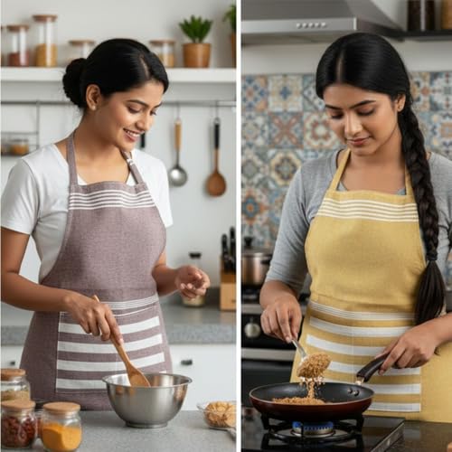 Image of Unisex Cooking Aprons | Waterproof Apron | Striped Design with 2 Front Pockets & Adjustable Neck Strap | Durable, Oil & Stain Resistant | Chef Apron for Cooking