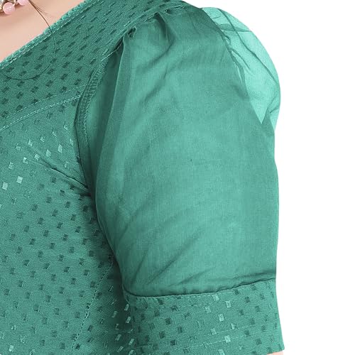 Image of FINESTFIT 100% Cotton Fabric Fashion Readymade Blouses for Women, 100% Cotton Fabric Round Neck with Organza Balloon Sleeves.