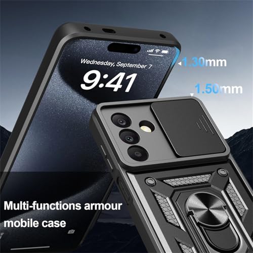 Image of Casodon Shockproof Back Case Cover for Samsung Galaxy A57 5G, Shockproof Samsung Galaxy A57 Back Cover, Ring Case with Kickstand and Camera Protection Shutter - Black