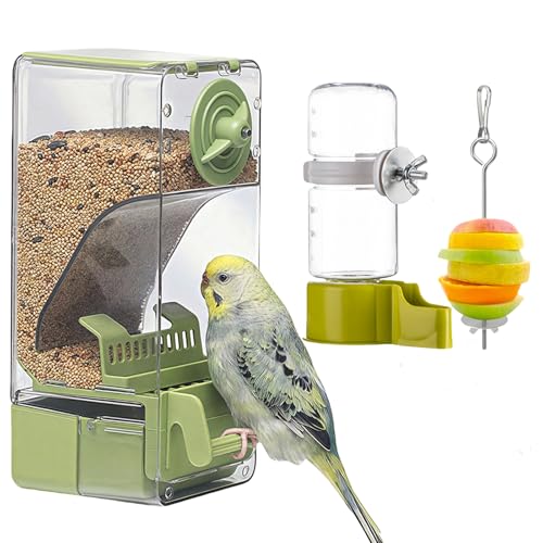 Mangeoire Oiseaux : Ensemble de Nourriture Automatique (mangeoire, becquetoire, Fourchette à Fruits) pour Cage Perroquet, Convient aux perroquets, canaris et Autres Petits Oiseaux
