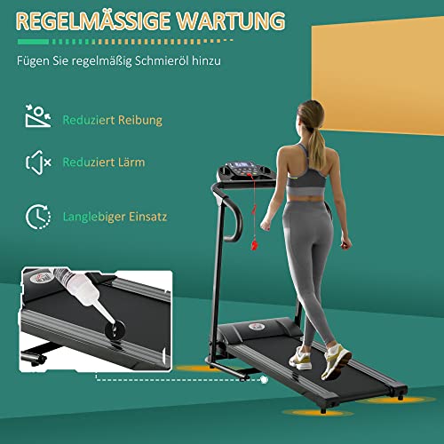 HOMCOM Loopband inklapbaar elektrisch 500 W 0,8-10 km/u 0,75HP LCD-display telefoonhouder geschikt voor home gym indoor fitness zwart 123 x 62 x 117 cm - Afbeelding 8
