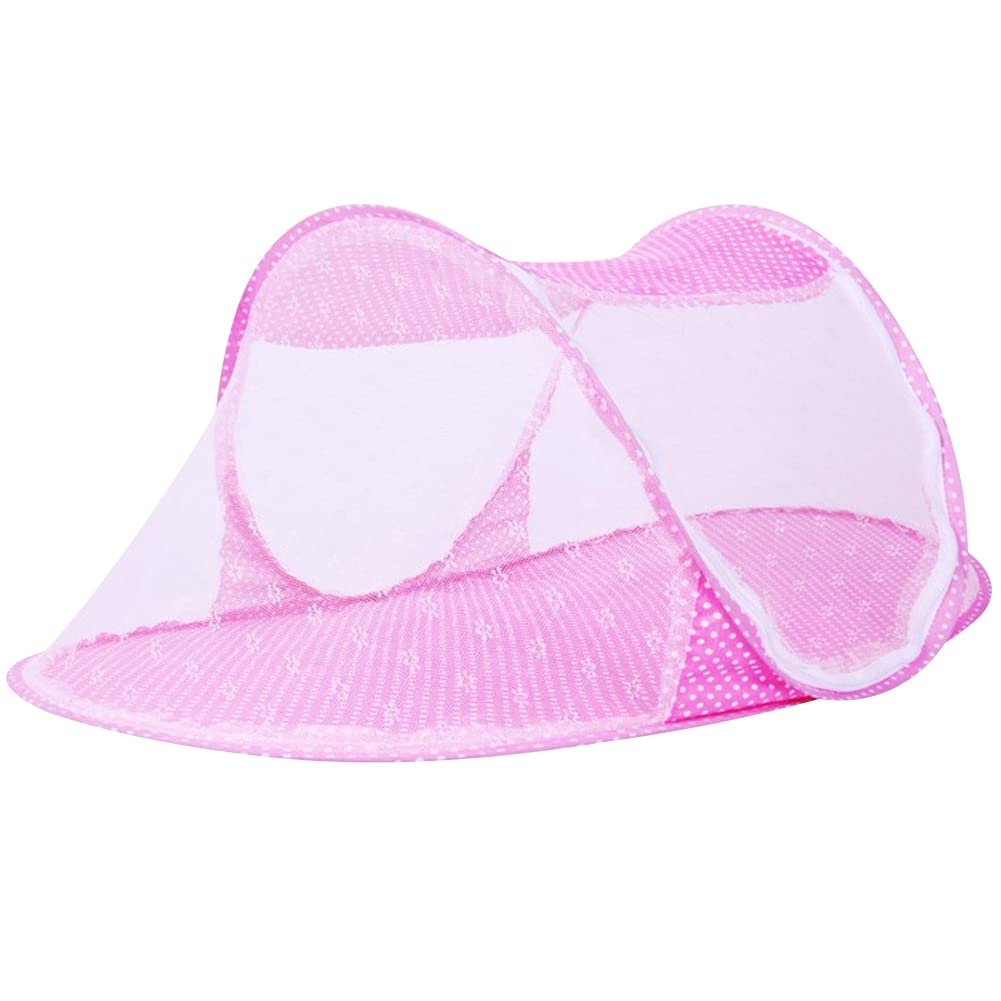 Cama de bebé Plegable portátil con Mosquitera para Bebés de 0-2 años para Tienda de campaña Viaje o Playa (Rosa 110 * 65 * 60CM)