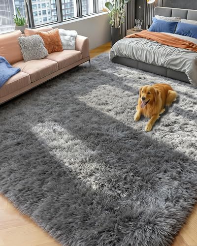 PAGISOFE Grey Fluffy Rugs for Bedroom 4x6 Area Rug Shag Rug for Kids Room Furry Carpet Modern Living Room Rug Soft Shaggy Boys Rug Fuzzy Throw Rugs for Home Decor Aesthetic, Dorm Nursery Gray