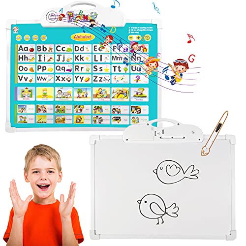 Electronic Interactive Alphabet Talking Poster with Drawing Board Pad,Doodle Pen,Writing Tablet,Portable ABC Wall Chart,Fun Preschool Early Educational Learning Toys Gift for Toddlers,Kids Girls Boys
