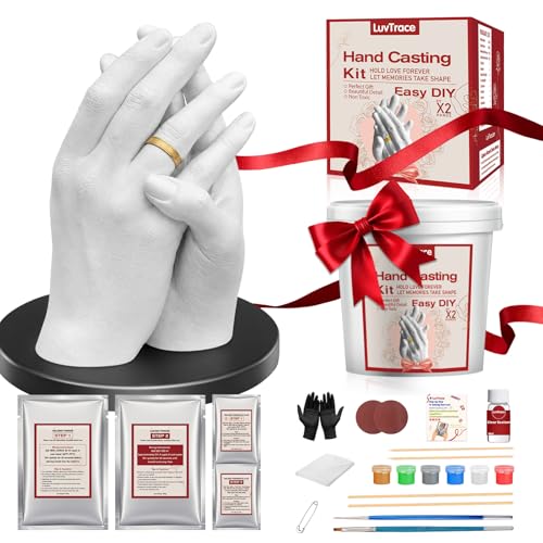 LUVTRACE Hand Casting Kit for Couples Easy DIY Plaster Mold Kit with Base & Practice Kit Romantic Keepsake Gift for Anniversary Wedding Birthday Bridal Engagement Valentines Day Non-Toxic Safe