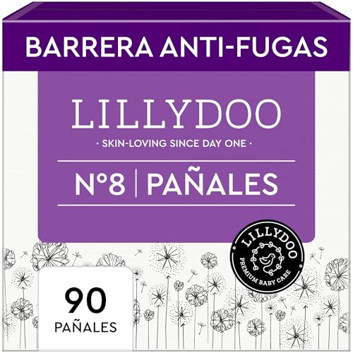 Pañales LILLYDOO delicados con la piel - talla 8 (17+ kg), caja mensual (90 unidades), protección contra fugas, suaves, sin perfumes ni lociones y dermatológicamente probados