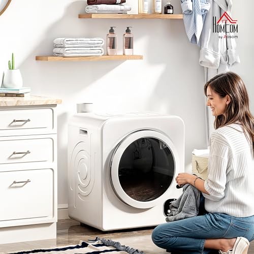 HOMCOM 120V Portable Clothes Dryer, 1300W Compact Front Load Laundry Dryer Machine 3.3 Cu. Ft. with Stainless Steel Tub & 4 Automatic Drying Mode for Apartment, RVs, Dorms, White