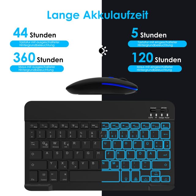 SOPPY Bluetooth Tastatur & Maus mit Hintergrundbeleuchtung,Tragbare wiederaufladbare kabellose Tastatur & Maus kompatible mit Pad/Sam-Sung/… – Ansicht 6