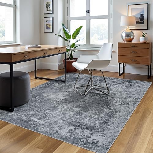 4x6 Area Rugs for Living Room Rug Washable: Abstract Rug for Dining Room Bedroom Carpet Non Slip 4 by 6 Indoor Modern Nursery Home Office Black