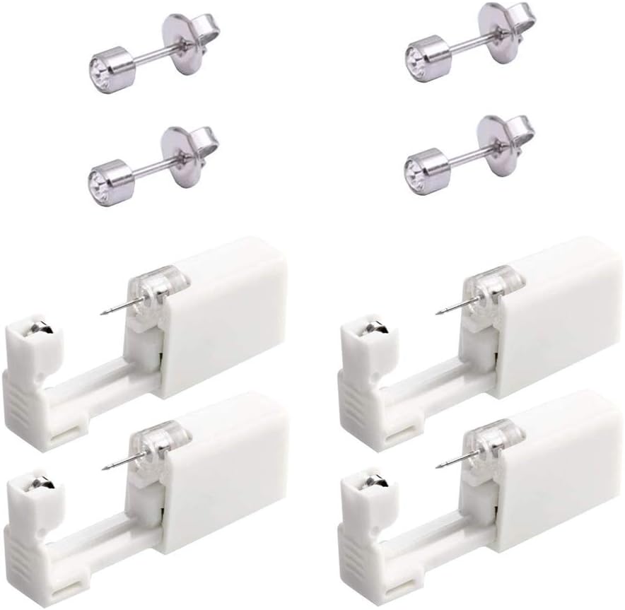 Home Holic 4 Pack Self Ear Piercing Gun Earring Ear Stud Gun Kit Sterile No Pain Ear Piercing Gun Kit Tool with 4 Ear Studs