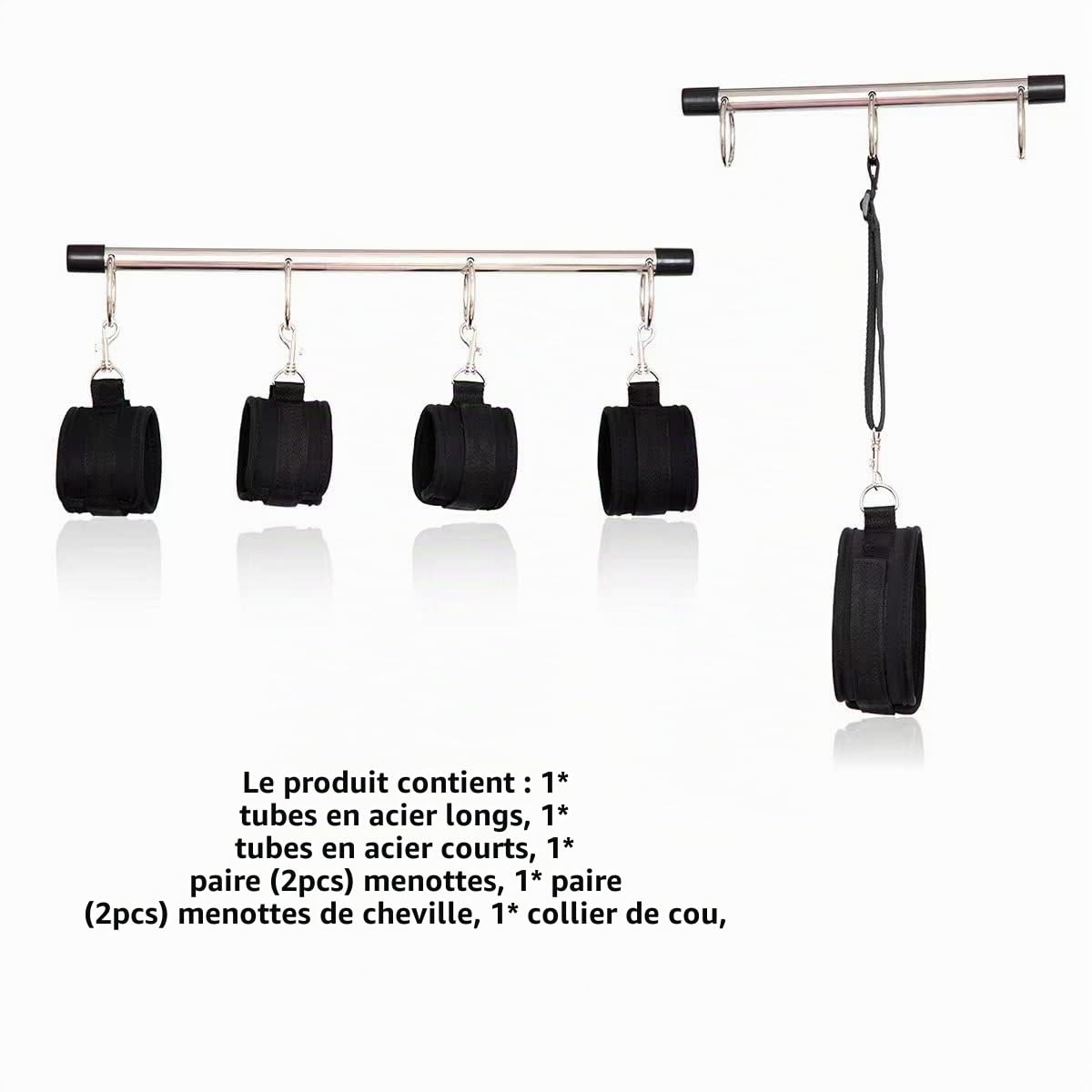Ceinture de Bondage et Tubes en acier Ensemble de Bondage SM Réglables Menottes de Cheville Jouets Sexuels érotiques Sexuelles SM avec Barre D'écartement en Métal pour débutants et professionnels