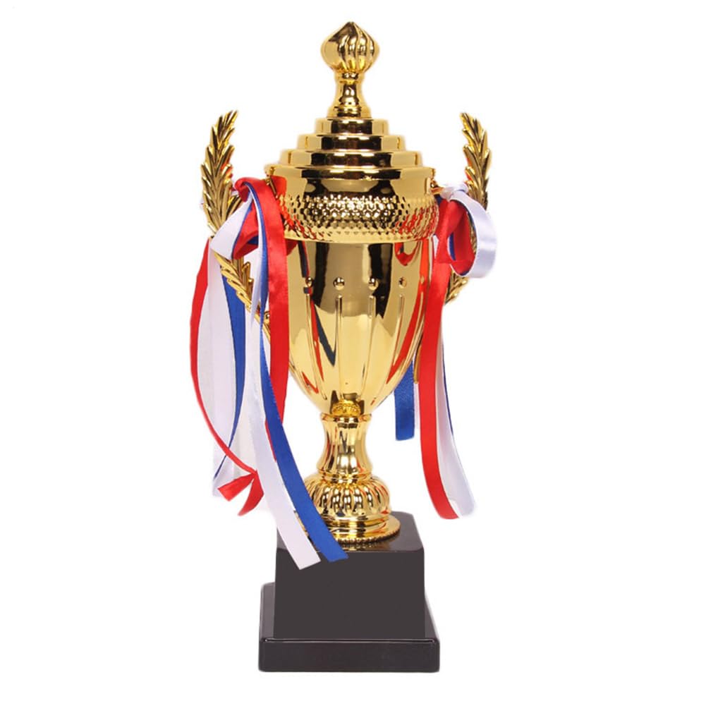 Coppa grande trofeo d'oro trofeo da competizione in oro personalizzato con base coppa trofeo calcio con nastro colorato per eventi sportivi, premi di gioco, 37 cm