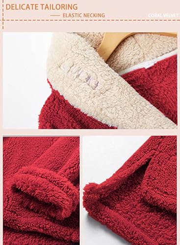 Image of Mens Fluffy Coral Fleece Pajamas Set Pullover Pants Loose Plush Warm Loungewear Sleepwear