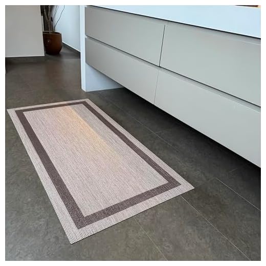 Alfombra vinilica de Tejido Trenzado de Alta Gama Lavable Antideslizante Alfombra Resistentes para Salon Cocina baño Pasillo - 060x120 cm., GRECA-Beige