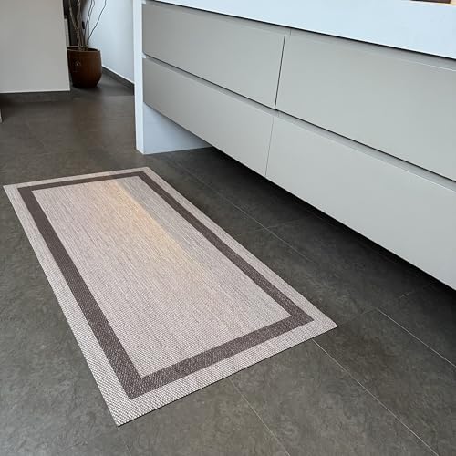 Alfombra vinilica de Tejido Trenzado de Alta Gama Lavable Antideslizante Alfombra Resistentes para Salon Cocina baño Pasillo - 060x120 cm., GRECA-Beige