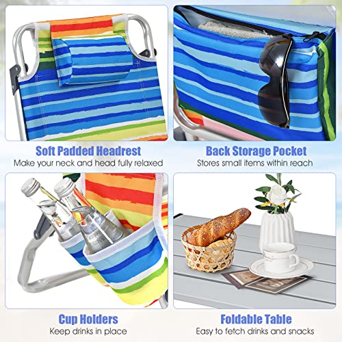 Image of Tangkula Backpack Beach Chair with Table, 5-Position Lay Flat Beach Chairs with Cooler Bag, 2 Cup Holders, Towel Bar, Lightweight Low Folding Beach Chair with Backpack Straps