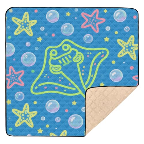 Animal Manta Ray - Tapete de juego para bebé, suave, grueso, verde fluorescente, suave, grueso, para sala de juegos, para bebés y niños pequeños, 127 x 127 cm