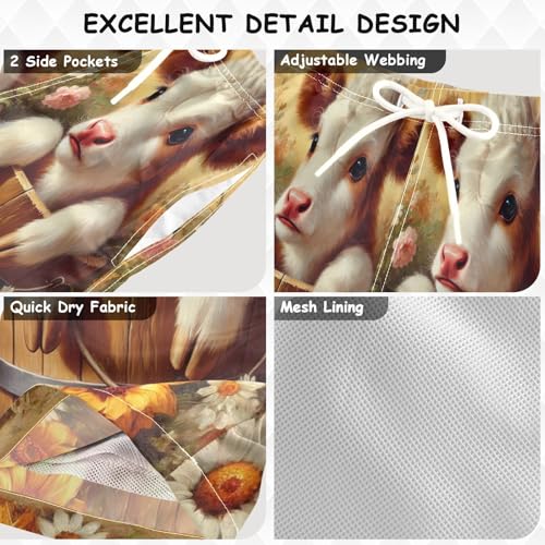 Cow Flowers Daisies Boys Swim Trunks Quick Dry Toddler Swimsuit Boy Swimwear Board Shorts Bathing Suits XL3