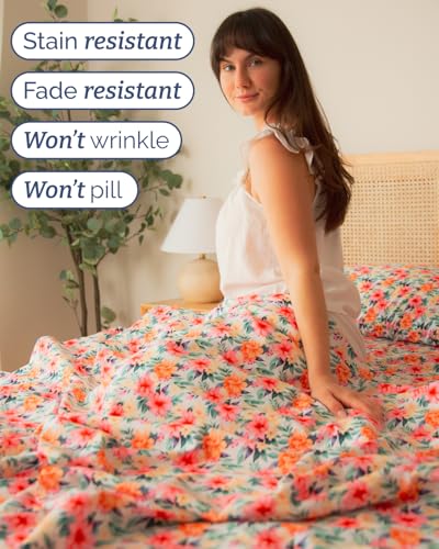 Image of Cal King 4 Piece Floral Sheet Set - Breathable & Cooling - Sunset Hibiscus