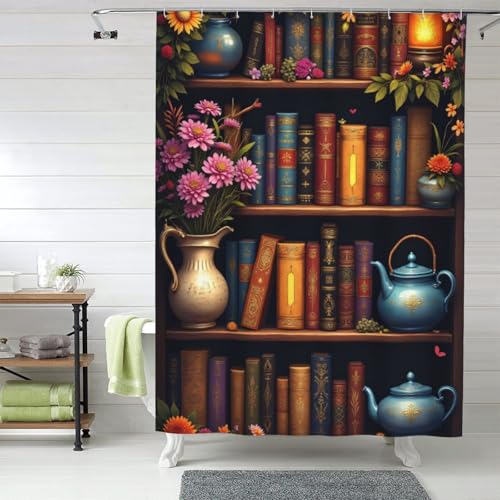 Rideau de douche moderne bibliothèque imprimé tissu épais lavable 152x183 cm - 2