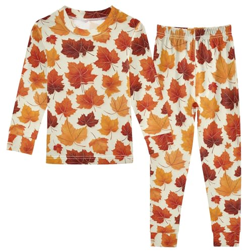 Pajama Sets Long Sleeve Autumn Leaves Pattern Soft Comfy Sleepwear 2 Piece PJS 3-8T