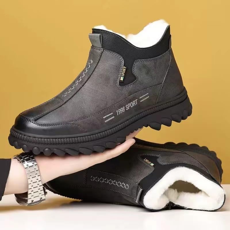Winter thick and warm anti-slip leather snow boots for men, suitable for casual outdoor activities, commuting and daily wear, cotton shoes