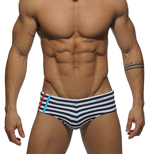 Men's Water Sport Swim Briefs Camouflage Sexy Tight Swimming Trunk (US L/Asian Tag XL, Strips)