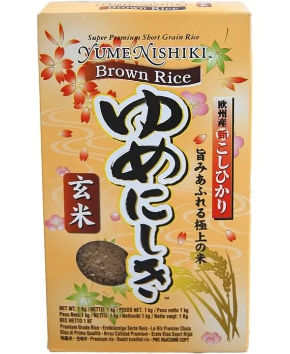 YUMENISHIKI Riz Brun complet Premium Koshihikari 1KG - Grain court de haute qualité (4KG : lot de 4 boites de 1KG)
