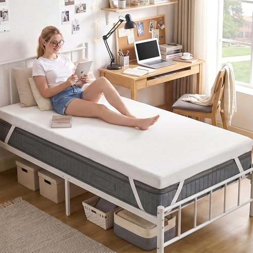 Image of SINWEEK 3 Inch Memory Foam Mattress Topper Twin XL Size with Breathable Bamboo Cover for College Dorm, Pressure Relief Mattress Pad to Revitalize Old Beds, Non-Slip and Machine Washable for Easy Care