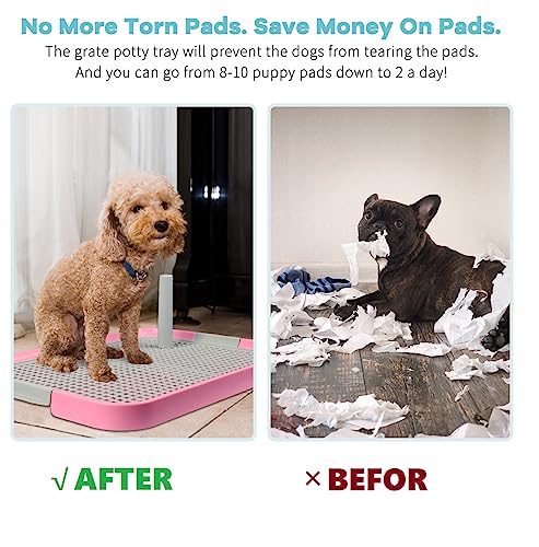 Dog Potty Tray Toilet 20"x14" Doggy Bathroom Dog Litter Box, Indoor Pee Pad Holder with 8pcs Training Pads, Puppy Pee Mesh Potty Training Tray with Secure Latch, Dog Potty Pan for Small Medium Puppies - Image 3
