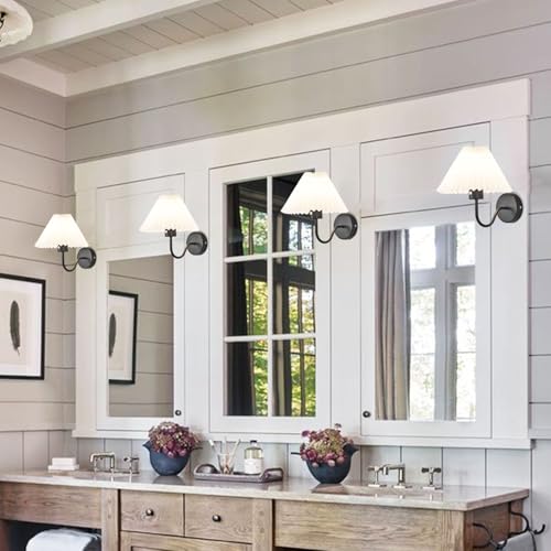 Image of Wall Sconces Indoor Wall Light Fixtures with Pleated Fabric Shade Bathroom Vanity Sconces Wall Lighting Dresser Hardwired Wall Lamps for Bedroom Living Room Corridor Porch