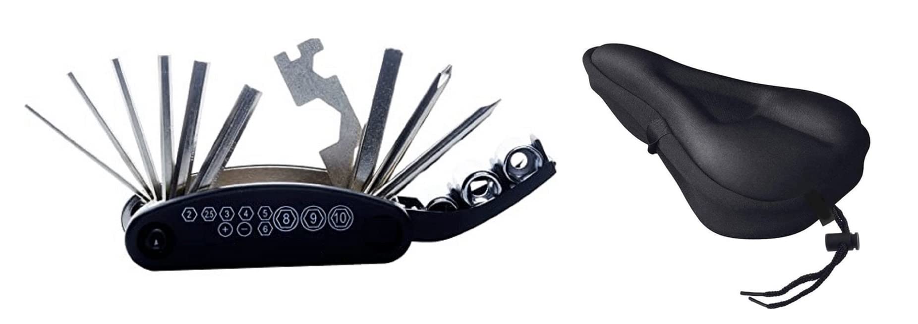 Bicycle Gel Seat Saddle Cover Soft Cushion Black Bike Repair Tool Kit Set, Multi Tool Bicycle Allen Key Socket Wrench Screwdriver by Quality Product Store