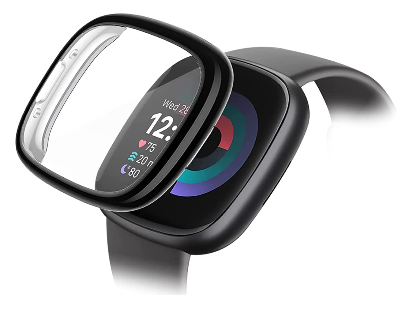 Soft TPU Front Protection Case Cover for Fitbit Versa 4 / Fitbit Sense 2 (Flexible|Silicone|Black)