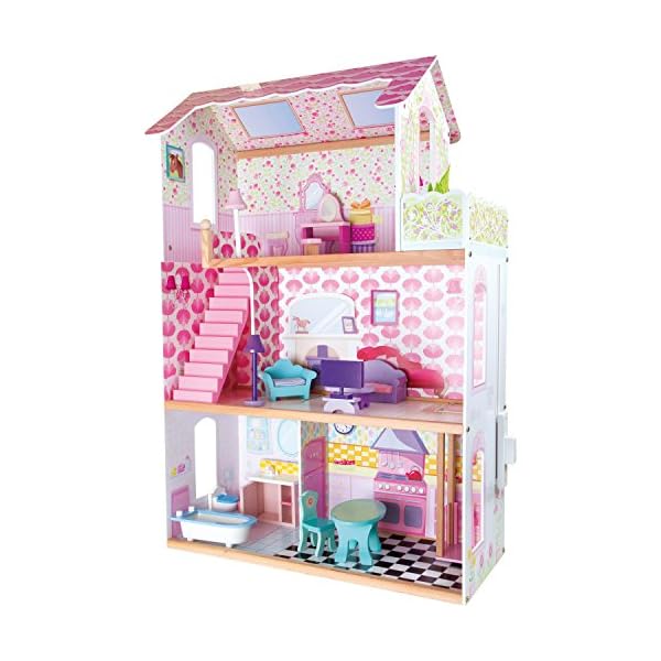 small foot 3121 Puppenhaus über drei Etagen, mit Fahrstuhl und Balkon, inkl. 14 Puppenmöbel – Bild 3