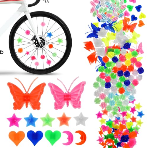 Adornos para radios de bicicleta infantiles formas de estrellas y corazones de resina