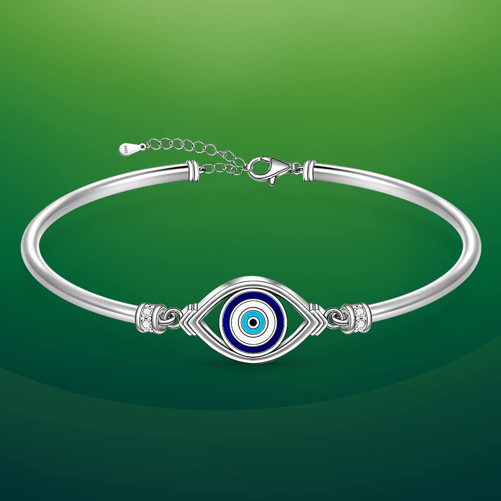 Pulsera de mal de ojo para mujer, de plata de ley, color azul turco, griego, con protección de buena suerte, joyería de oro blanco, regalo para el día de la madre, Plata de ley, Circonita cúbica