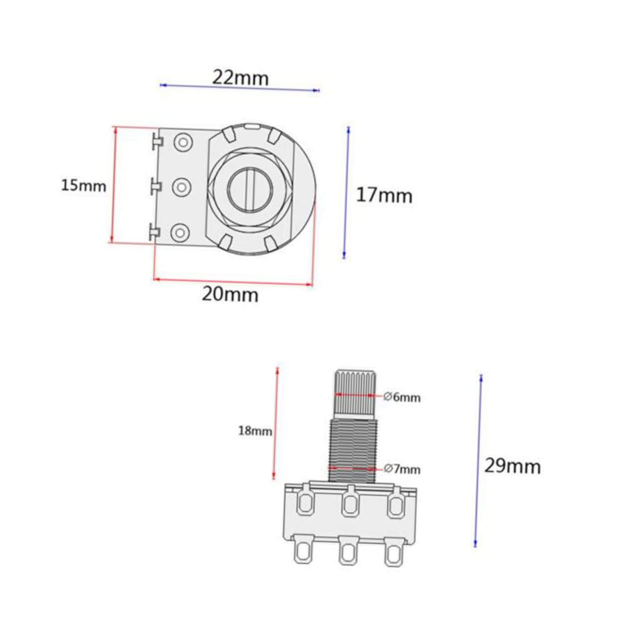 Veemoon Mn25k Guitar Volume Potentiometer Linear Taper Rotary Audio Potentiometer Lugs