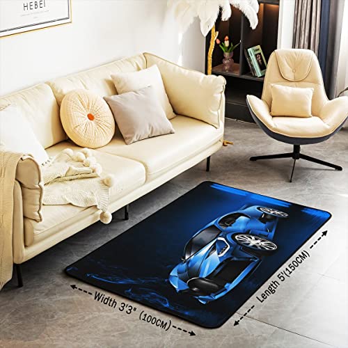 Race Car Area Rug 100x150cm Blue Speed Sports Car Living Room Rugs For Bedroom Home Decor Extreme Sports Automobile Carpet Ultra Soft Non-Slip Indoor Floor Mat - Image 3