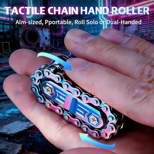 Image of Metal Fidget Tactile Hand Roller Finger Slider Chain Spin Toy Sensory Toy for Stress Relief Focus Tool Men's Gadgets for Office Travel - Rainbow
