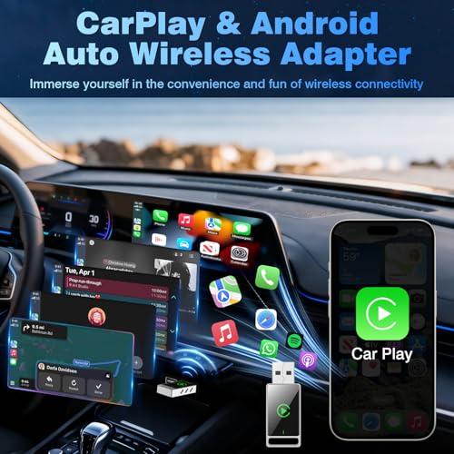 Wireless Carplay Adapter, 2 in 1 Android Auto&Carplay Wireless Adapter, Upgrade von Wired CarPlay auf Wireless, Plug und Play, kompatibel mit iPhone iOS 10+ & Android11+ und Autos mit Wired CarPlay – Bild 6