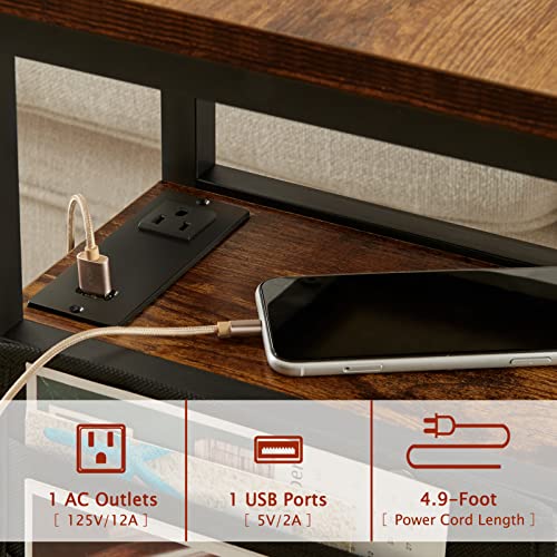 SUPERJARE-C-Table-with-Charging-Station-Small-Side-Table-C-Shaped-End-Tablewith-Fabric-Bag-for-Small-Spaces-Living-Room-Bedroom-Rustic-Brown