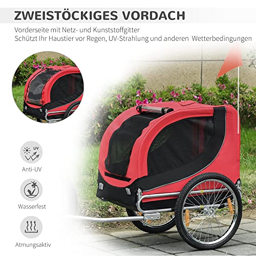 Pawhut Hundeanhänger Fahrradanhänger Hundetransporter Hunde Fahrrad Anhänger Rot+Schwarz 130 x 73 x 90 cm