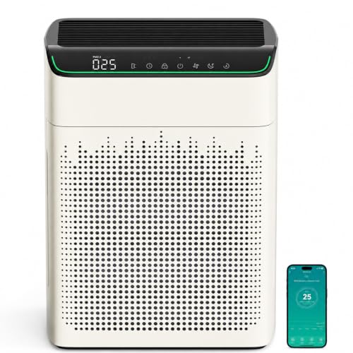 Image of Air Purifiers for Home Large Room up to 1690 ft, HEPA Filter with PM 2.5 Monitor, WiFi and Alexa Compatible, Dual Air Intake for Smoke, Odor, Bright White