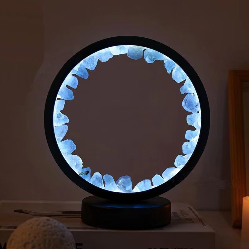 NNOVAT Natural Crystal Lamp, Three Light Modes, Adjustable Brightness, USB Port Power Supply (Black Round Celestite)