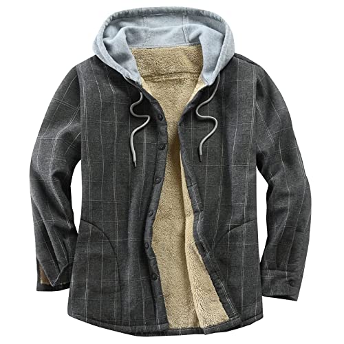 Image of Men's Cotton Plaid Shirt Jacket Fleece Flannel Sherpa Button Down