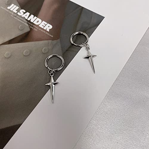 Punk Cross Star Dangle Drop Huggie Small Hoop Earrings for Men Women Stainless Steel Hypoallergenic Minimalist Personalized Simple Sleeper Hinged Hoops Dangling Hanging Hip Hop Lightweight Piercing Fashion Jewelry3
