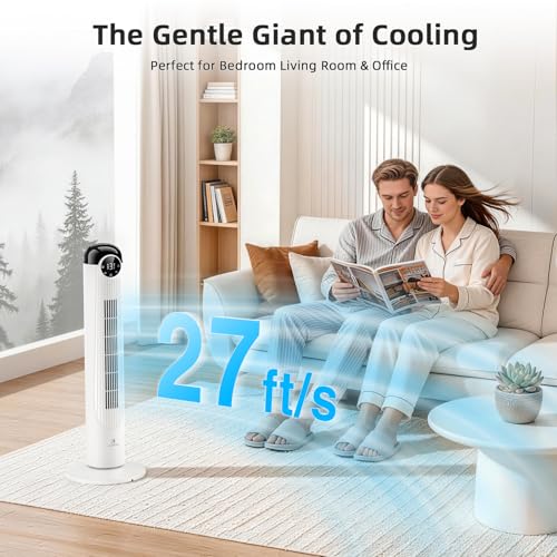 Image of Antarctic Star T36 Tower Fan-36 Inch, Bladeless Oscillating Fan with Remote, 6 Speeds & 4 Modes, LED Display, 9H Timer, Quiet Floor Standing Fan for Bedroom Living Room Office, White